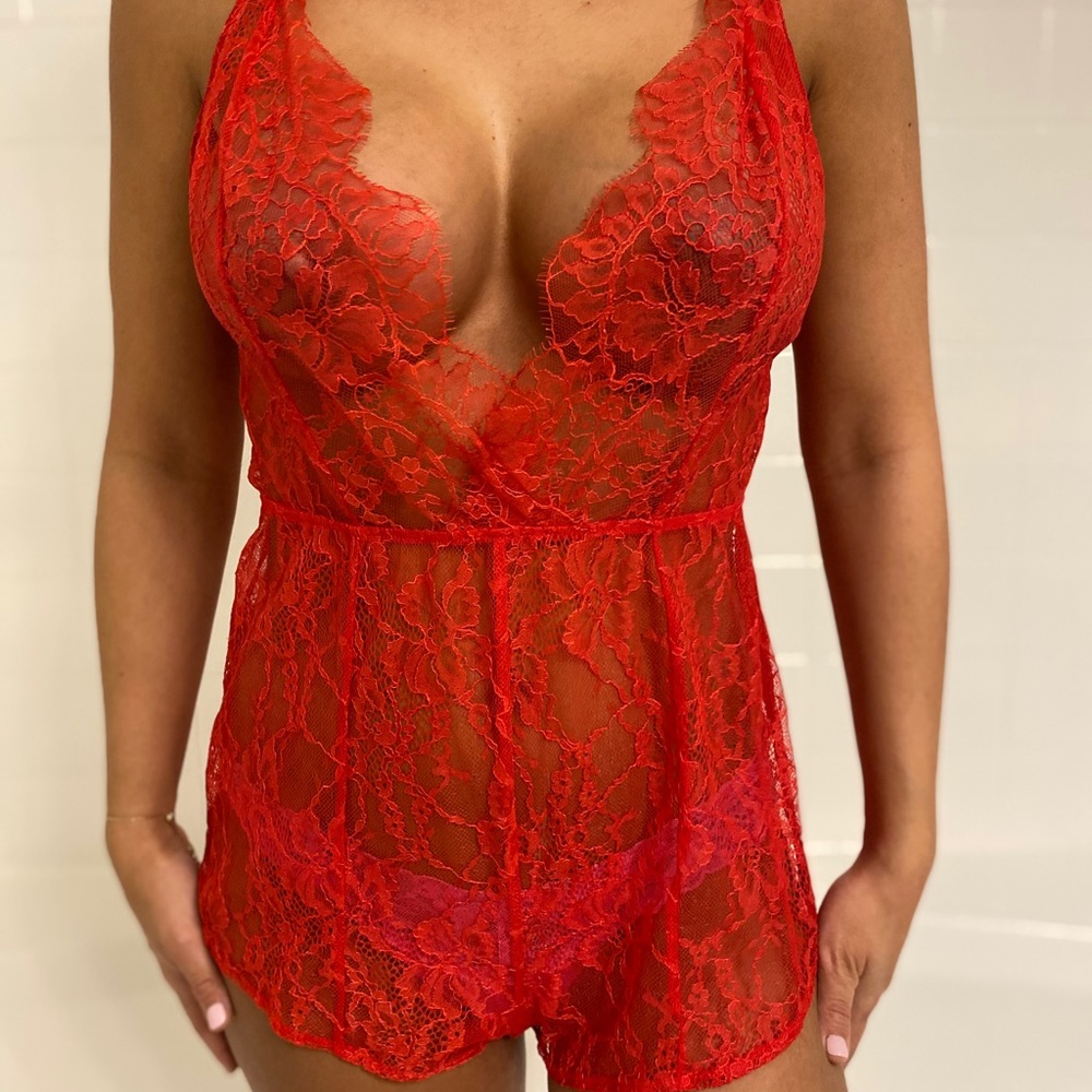 Victoria Secret Red Lacey Romper